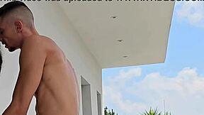 Come watch me fuck Tommy Cabrio on the balcony with neighbors staring! Muscular bodybuilder with fake tits orgasms outdoors.