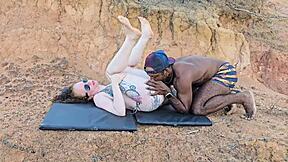 amateur blonde takes big black cock in ass with creampie and cum on ass