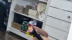 Skinny Brazilian latina contrasts lingerie with intense anal masturbation using black rubber cock