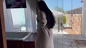 hot brazilian brunette teen with big tits rides cowgirl to creampie in homemade outdoor massage