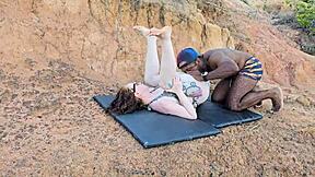 amateur blonde takes big black cock in ass with creampie and cum on ass