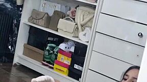 Skinny Brazilian latina contrasts lingerie with intense anal masturbation using black rubber cock