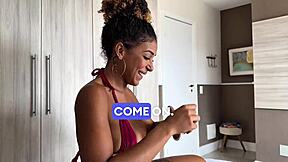 pov of brunnet latina swallowing full cum in the mouth after deepthroat blowjob and doggystyle riding - first lesson on college, so wet and sloppy!