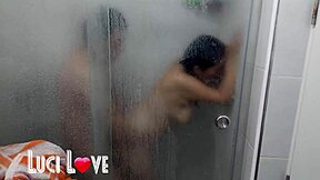 brazilian latina wife gives handjob to roommate in dorm shower, turning into passionate missionary outdoor public session.