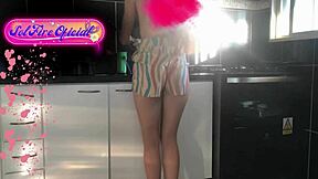 Brazilian Redhead Maid Sol Megan Fire Dances And Flashes In Kitchen Exhibition  
