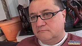 young amateur wife kneels sucking grandpa cum after hardcore fuck