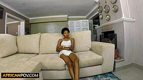 Skinny black teen tight pussy gets raw banging on amateur couch casting