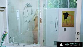 cute elsa jean gives nuru massage and fucks client in shower