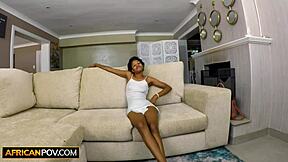 Skinny black teen tight pussy gets raw banging on amateur couch casting