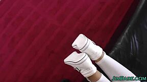 Hey, is this teen getting rammed hard doggystyle by an old man in stockings?