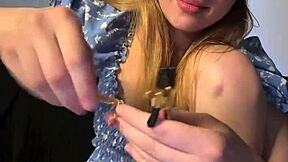 blond girl playing in doggystyle... she fingers her shaved pussy wet