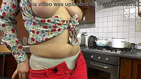 Stunning brunette babe teases with hairy armpits in kitchen solo 😍