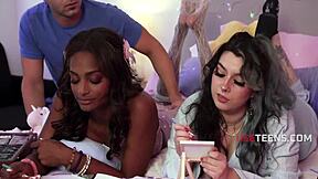 everyone gathers at the slumber party where free use rules apply for all teens