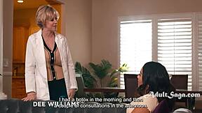 hey stepmom dee williams tells kimmy kimm her big tits are perfect in this wet lesbian pussy licking.