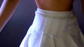 why not watch this cute blonde latina teen masturbate her tight wet pussy under that white skirt?