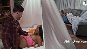 Busty ebony teen 18+ climbed on step dad's lap in the indoor tent. She rode him hard while stepmom napped nearby - Lily Starfire Ken Feels.