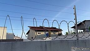 Hey, I caught my hot Brazilian neighbor Dri Cordeiro using a sex machine in her yard!