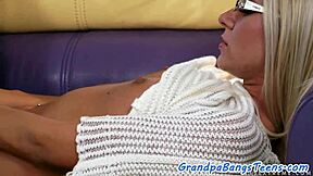 Euro teen blows and gets facial from old grandpa after 69.