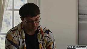 What if this petite brunette teen with small tits gets paid for a threesome involving deepthroat and hairy pussy licking from an old guy