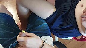 i gave a handjob in the classroom. huge cumshot hit while fingering my 18yo classmate's pussy.