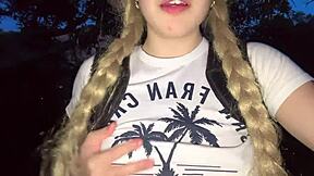 Provocative I get lost in the jungle and touch my delicious pink pussy and beautiful natural tits, but what if someone watches?