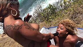 Oh man, Pornstar Porsha Carrera whips out her big strapon to dominate Nina Rivera outdoors! 🍆💦