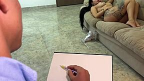Artist cant hold back and masturbates while drawing colombian silvana lees big tits naked