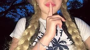 Provocative I get lost in the jungle and touch my delicious pink pussy and beautiful natural tits, but what if someone watches?