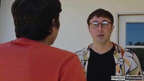 What if this petite brunette teen with small tits gets paid for a threesome involving deepthroat and hairy pussy licking from an old guy