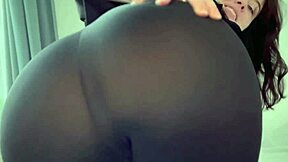 Big ass in yoga pants gets close up cumshot all over huge tits!