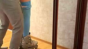 Emotional Fuck on Roller Skates with Athletic Brunette Couple in Tight Leggings Workout