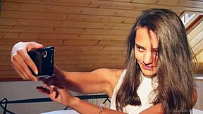 cute brunette sima teases with erotic fingering and solo masturbation in petite display