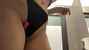 Unbelievable squirting in public from curvy amateur bbw fingering her shaved pussy to orgasm