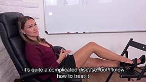 In a taboo session the psychologist cured the petite patient with his penis