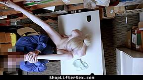 teen gets caught shoplifting in the store. cop gives her rough punishment in the garage with blowjob and doggystyle.