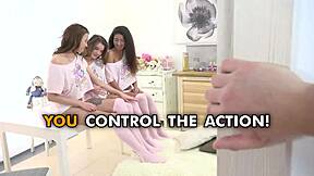 What Happens in an Afternoon Foursome with Three Petite 18+ Nymphos in Interactive POV Action?