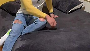 Intense self-pleasure session hits peak satisfaction in bedroom with naked Mexican solo action.