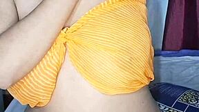 Curious chubby blonde Indian bhabhi reveals big natural saggy tits and wet hairy pussy with juicy moans