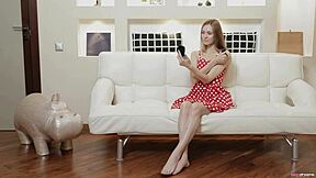 hot 18 year old mencia strips her dress, spreads shaved pussy, and cums solo in close up