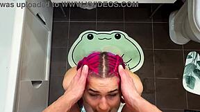 She gets stuck in washing machine for big cock blowjob doggystyle pov in bathroom couple action.