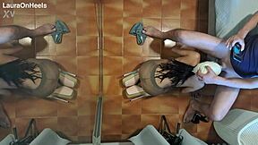 preview - milf in pantyhose and high heels gives a blowjob on her knees with cum swallowing, big ass brunette deepthroat and creampie mouthful... 😏