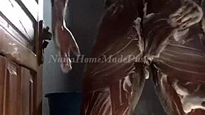 the young black girl with big natural tits invites daddy to join her in the wet shower for some fun