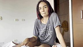 skinny colombian girl takes doggystyle pounding from boyfriend's friend in rough pov with cum in mouth