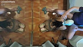 preview - milf in pantyhose and high heels gives a blowjob on her knees with cum swallowing, big ass brunette deepthroat and creampie mouthful... 😏