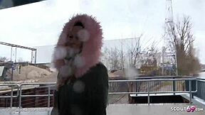 german scout picks up tattooed european teen from berlin streets for rough first time facial sex