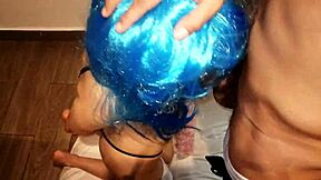 The narrative unfolds as she demonstrates her skills with enthusiasm in this cosplay scenario.