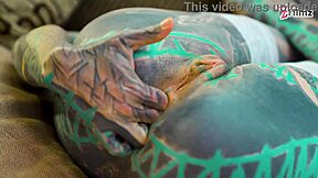 Hey sexy tattoo girl, show off that petite ass in fishnets and high heels with xl dildo anal play