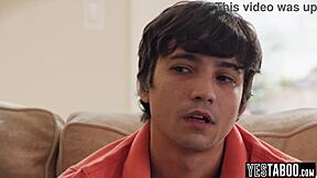 why's this big boobs milf stepmom using blowjob to motivate her horny teen stepson for a job?