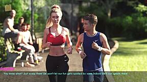 A wife and stepmother enjoy a casual jog together in the neighborhood