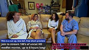 i got examined by nurse aria nicole in latex gloves, her petite shaved pussy spreading while tickling my feet backstage